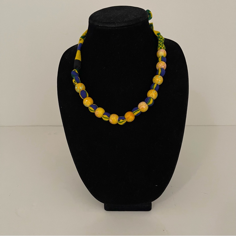 Yellow Multicolor Handmade Ankara Beaded Cotton Necklace